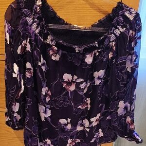 NWT White House Black Market Purple Floral Blouse